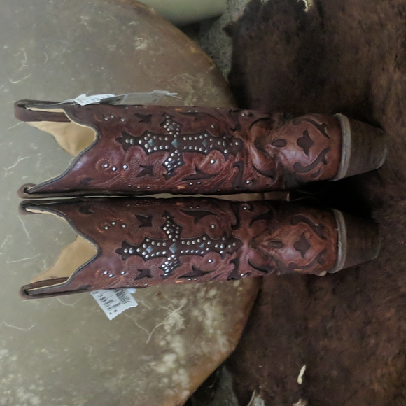 CORRAL C1104 Distressed brown/python cowgirl boots blingy cross snip toe sz6 NWT - Picture 5 of 15